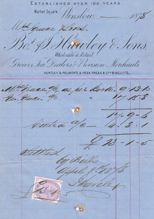 J Hawley & sons bill 1878